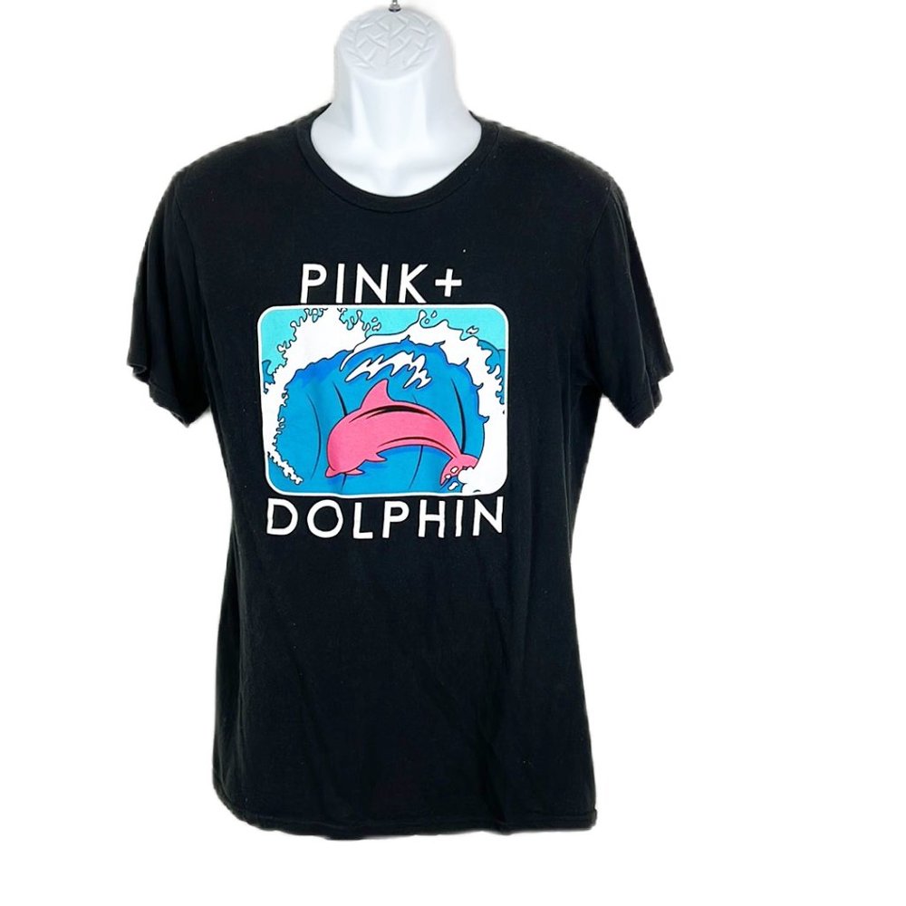 Pink Dolphin Shirt Men Medium Black Short Sleeve Graphic Tee Casual